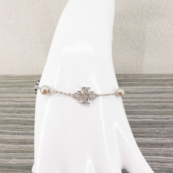 Tory Burch Gemstones and Pearl Bracelet Silver OS - Picture 5 of 16